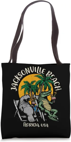 Jacksonville Beach Florida Funny Manatee Alligator Design Tote Bag