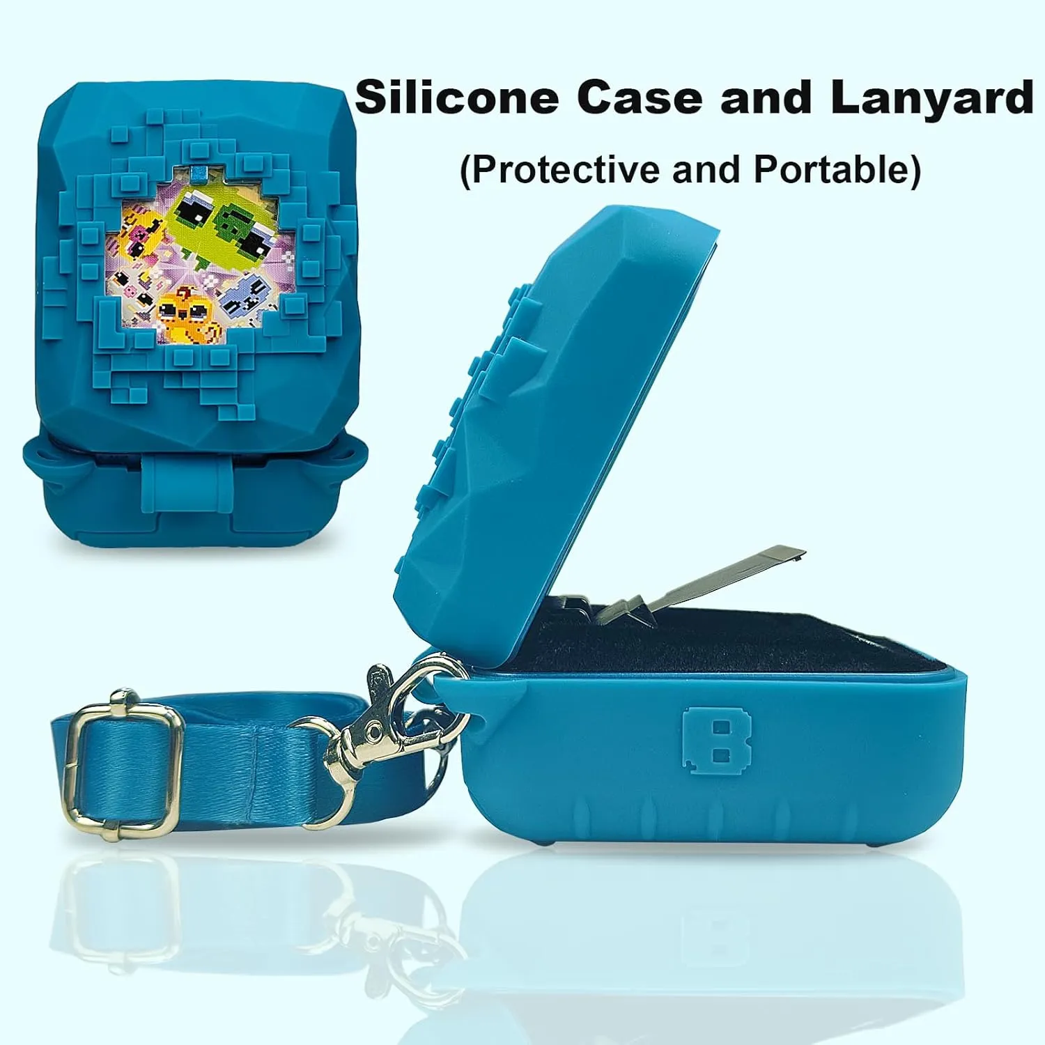 JCHPINE Hard Carrying Case and Silicone Cover for Bitzee Magicals Interactive Toy Digital Pet, Accessories Case for Bitzee Magicals Virtual Electronic Pets (Blue)