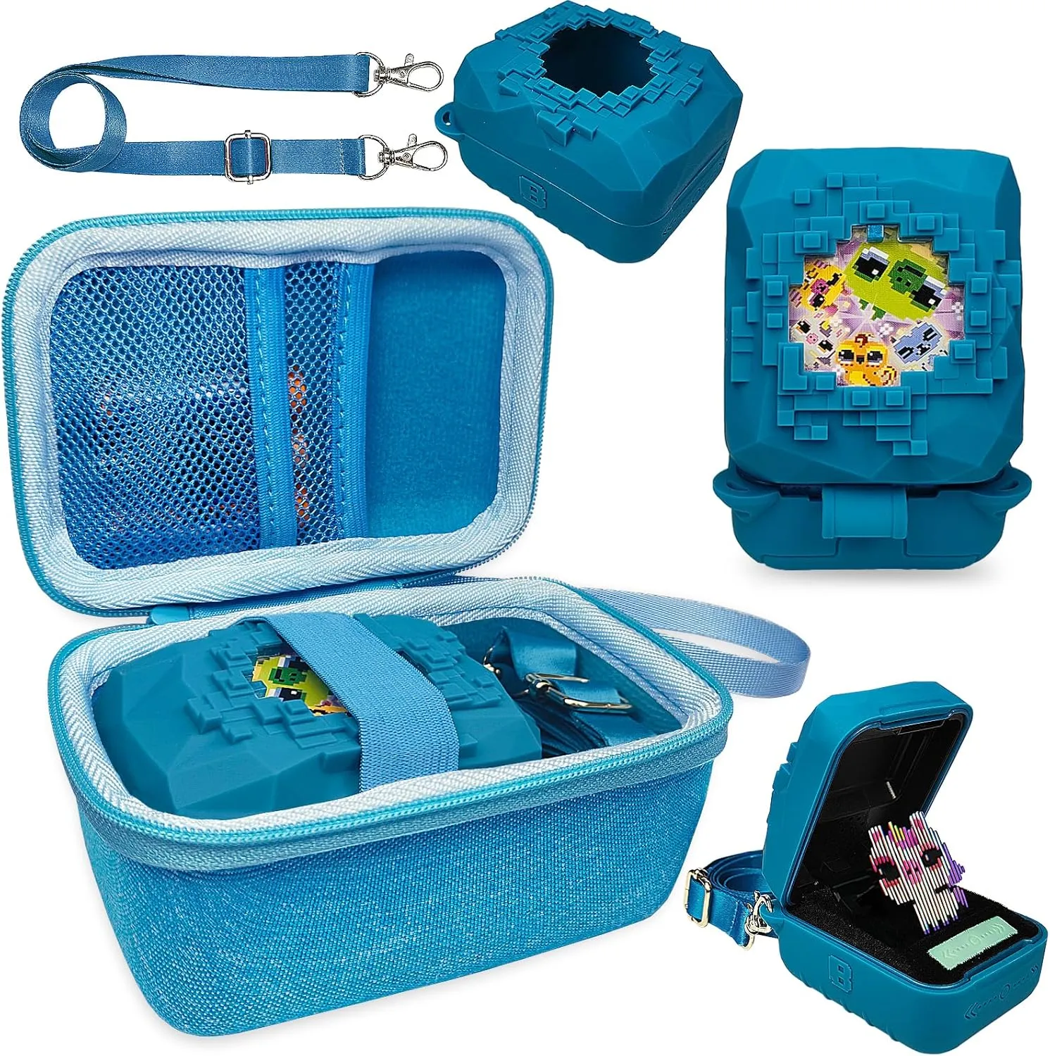 JCHPINE Hard Carrying Case and Silicone Cover for Bitzee Magicals Interactive Toy Digital Pet, Accessories Case for Bitzee Magicals Virtual Electronic Pets (Blue)