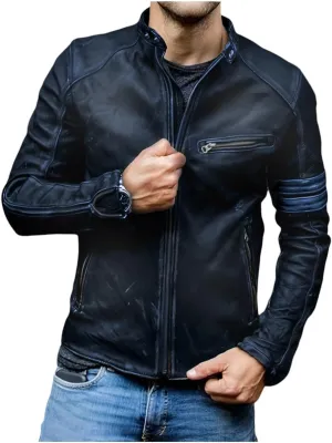 Jild Distressed Café Racer Black Leather Jacket Men - Genuine Lambskin Leather Biker Style Mens Vintage Motorcycle Jacket