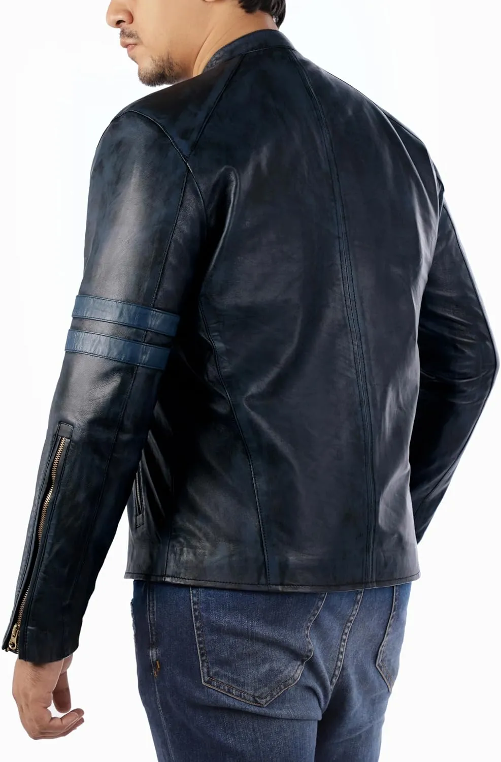 Jild Distressed Café Racer Black Leather Jacket Men - Genuine Lambskin Leather Biker Style Mens Vintage Motorcycle Jacket