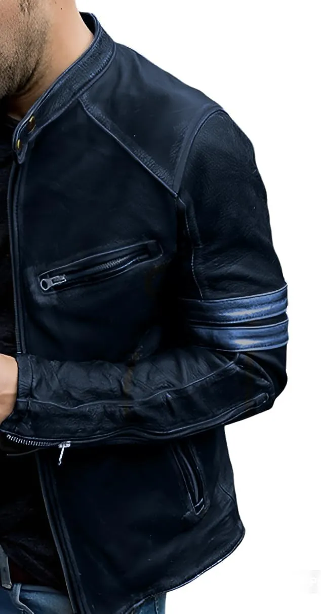 Jild Distressed Café Racer Black Leather Jacket Men - Genuine Lambskin Leather Biker Style Mens Vintage Motorcycle Jacket