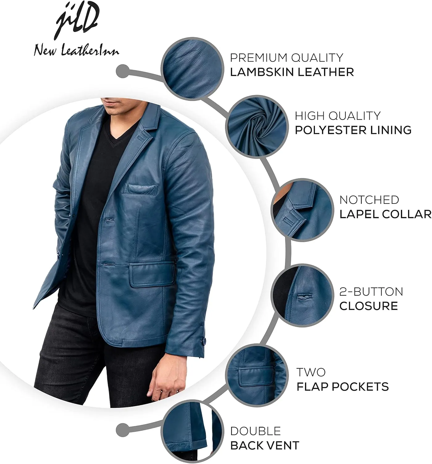 Jild Lambskin Leather Jacket Men Casual Coat – Notched Collar Classic Bond’s Style Ultimate Leather Blazer for Men