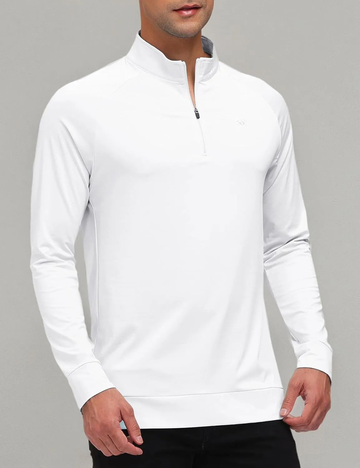 JINSHI Mens Long Sleeve Quarter Zip Pullover Stand Collar Active Golf Polo Shirt 1/4 Zipper Fleece Lining Workout Top