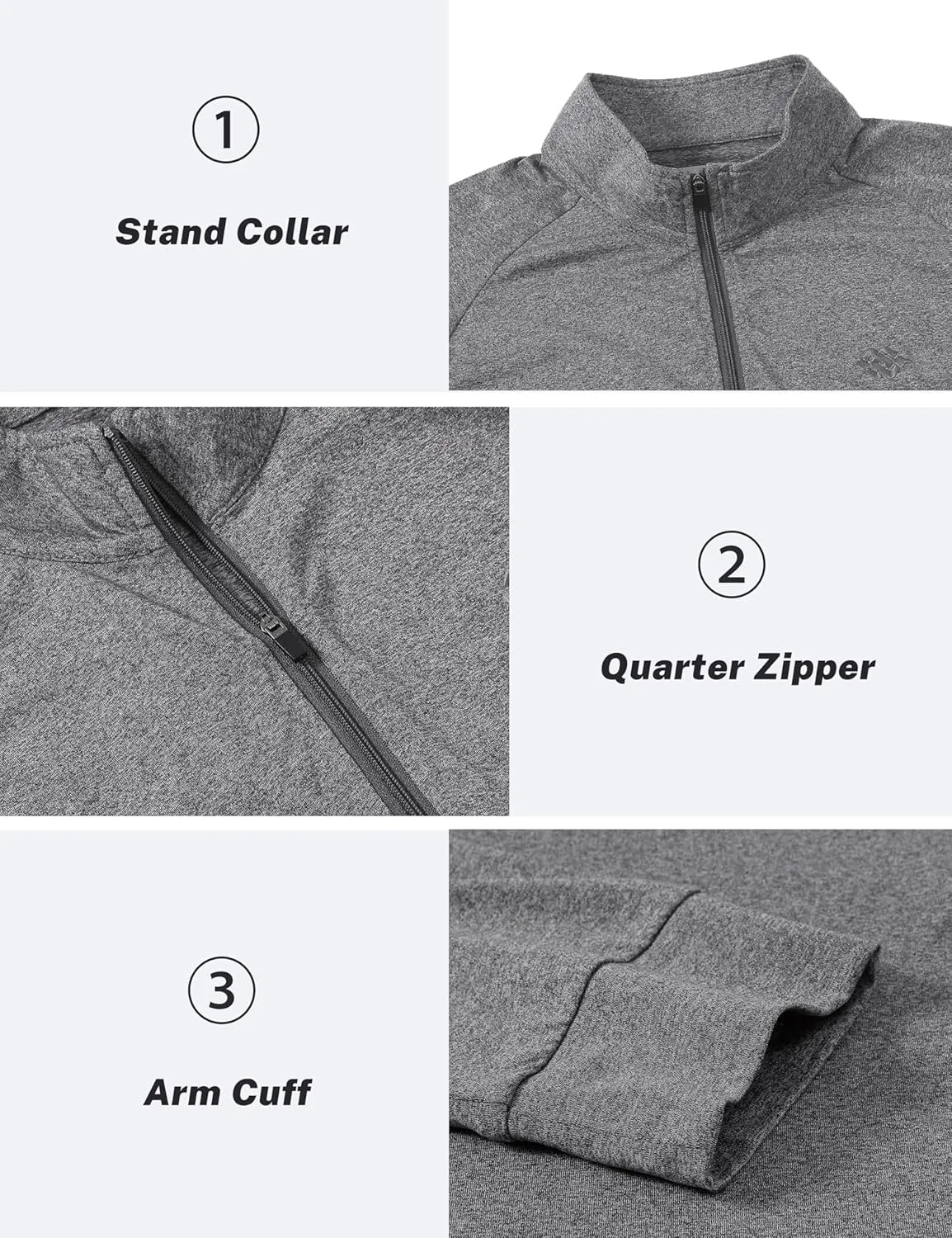 JINSHI Mens Long Sleeve Quarter Zip Pullover Stand Collar Active Golf Polo Shirt 1/4 Zipper Fleece Lining Workout Top
