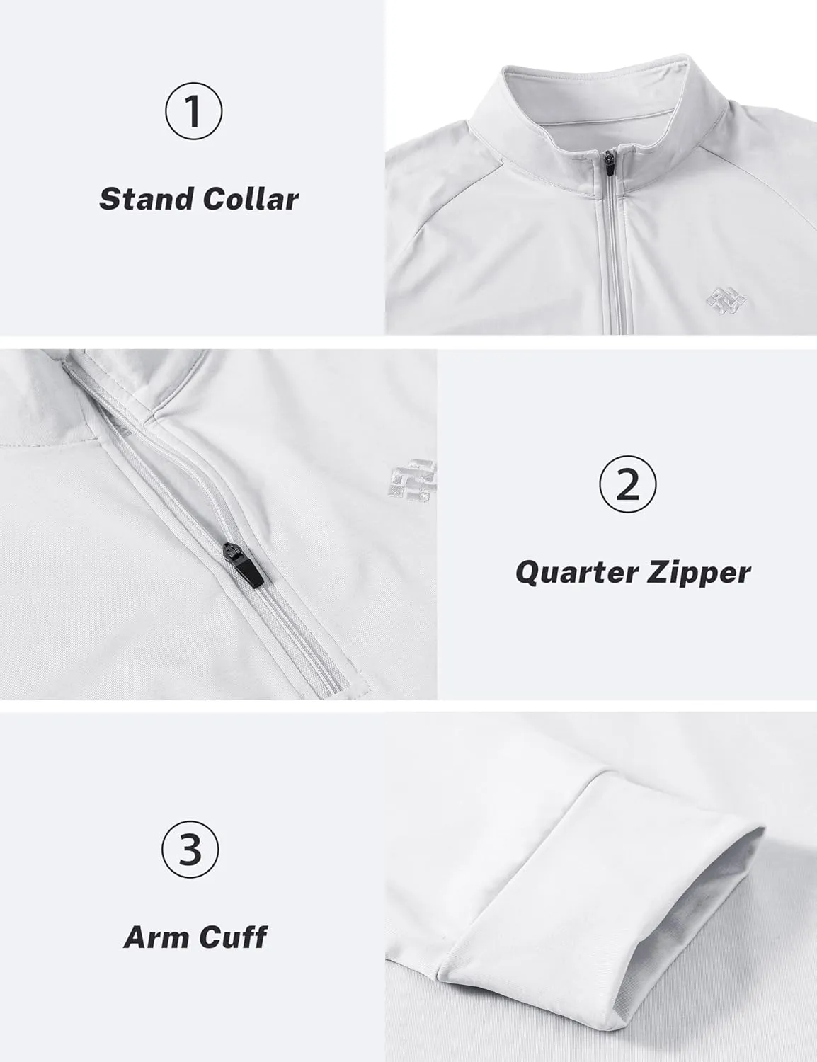 JINSHI Mens Long Sleeve Quarter Zip Pullover Stand Collar Active Golf Polo Shirt 1/4 Zipper Fleece Lining Workout Top