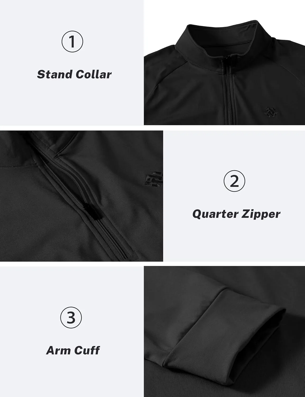 JINSHI Mens Long Sleeve Quarter Zip Pullover Stand Collar Active Golf Polo Shirt 1/4 Zipper Fleece Lining Workout Top