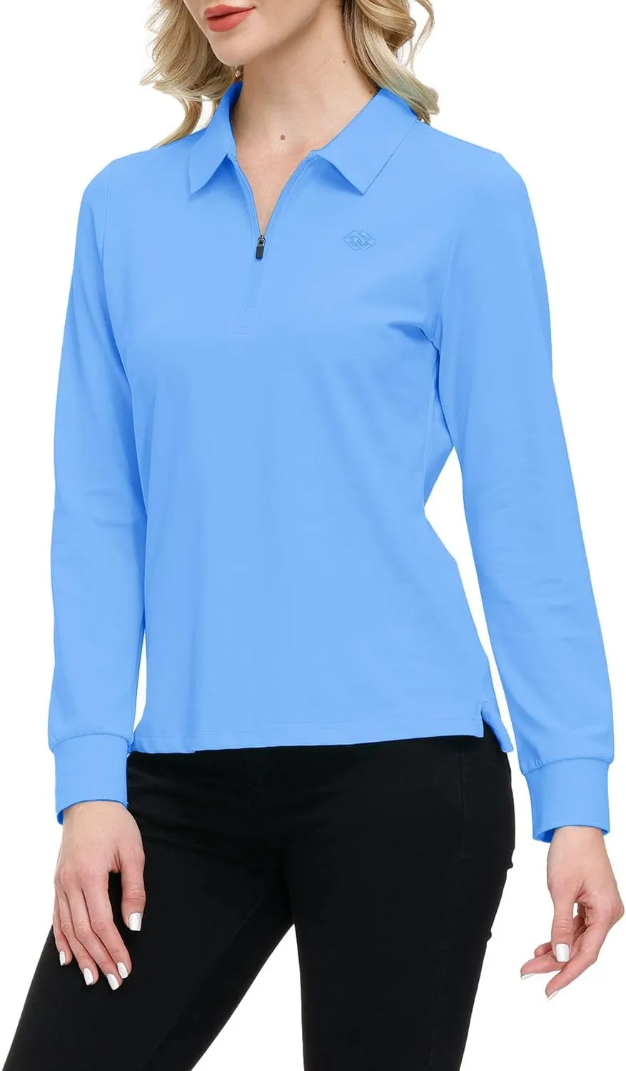 JINSHI Women's Golf Polo Shirt Long Sleeves Zip Up Sport Active Shirts Quick Dry Athletic T-Shirt Casual Tennis Tops Slim Fit