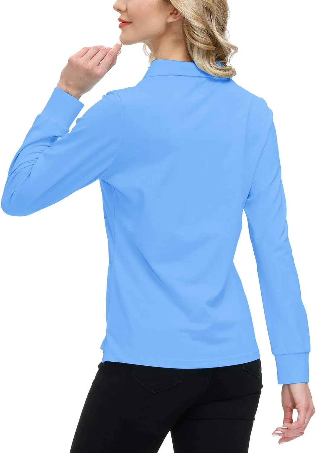 JINSHI Women's Golf Polo Shirt Long Sleeves Zip Up Sport Active Shirts Quick Dry Athletic T-Shirt Casual Tennis Tops Slim Fit