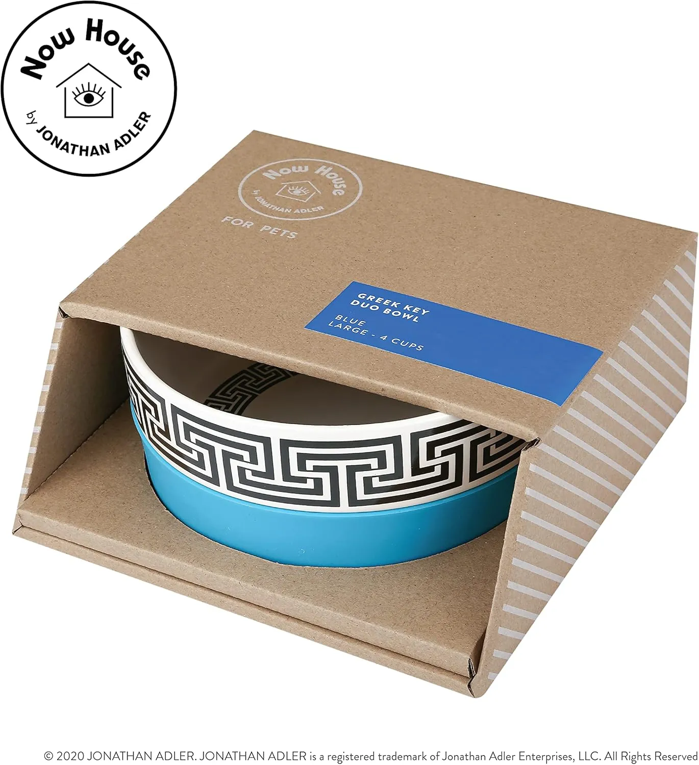 Jonathan Adler Duo Dog Bowl, Large | Ceramic Dog Food Bowl from Now House, Greek Key Design