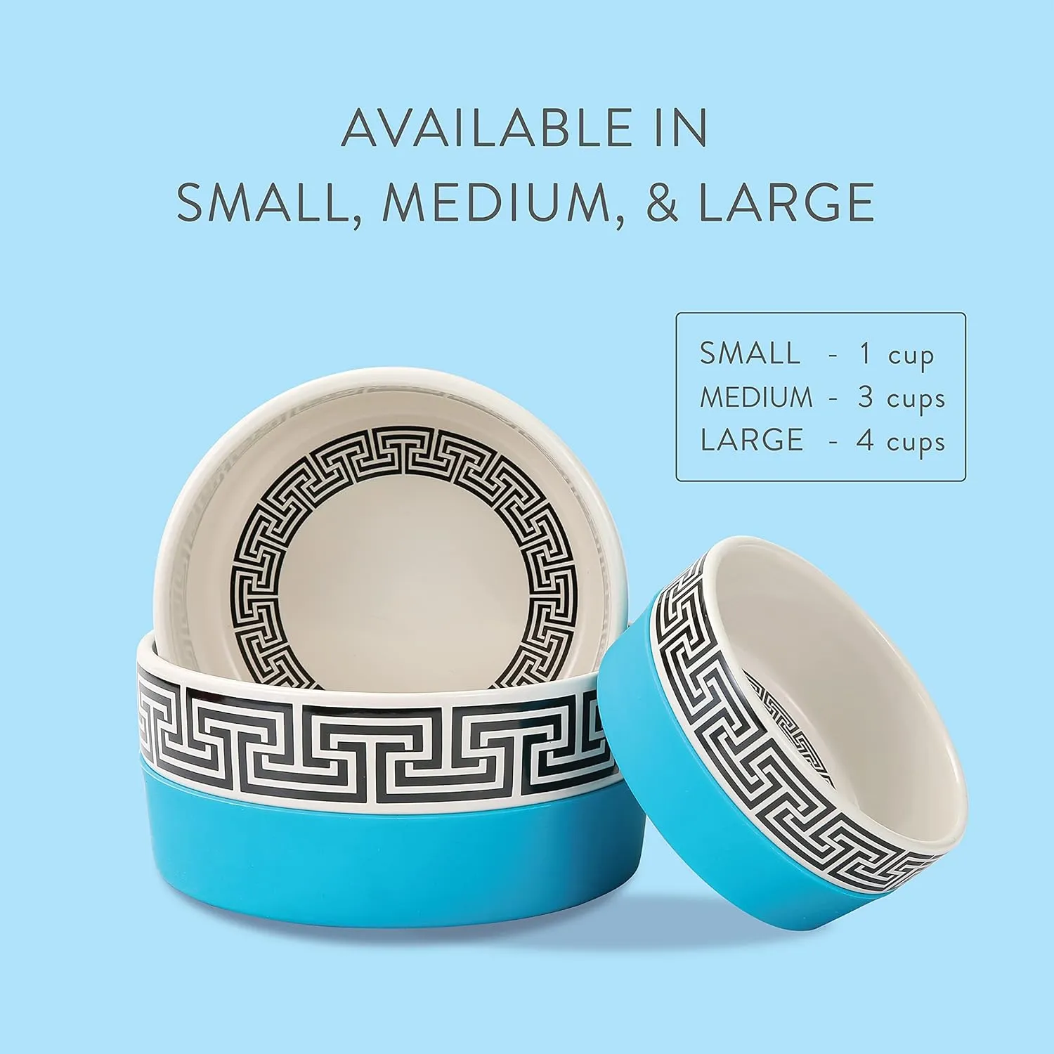 Jonathan Adler Duo Dog Bowl, Large | Ceramic Dog Food Bowl from Now House, Greek Key Design