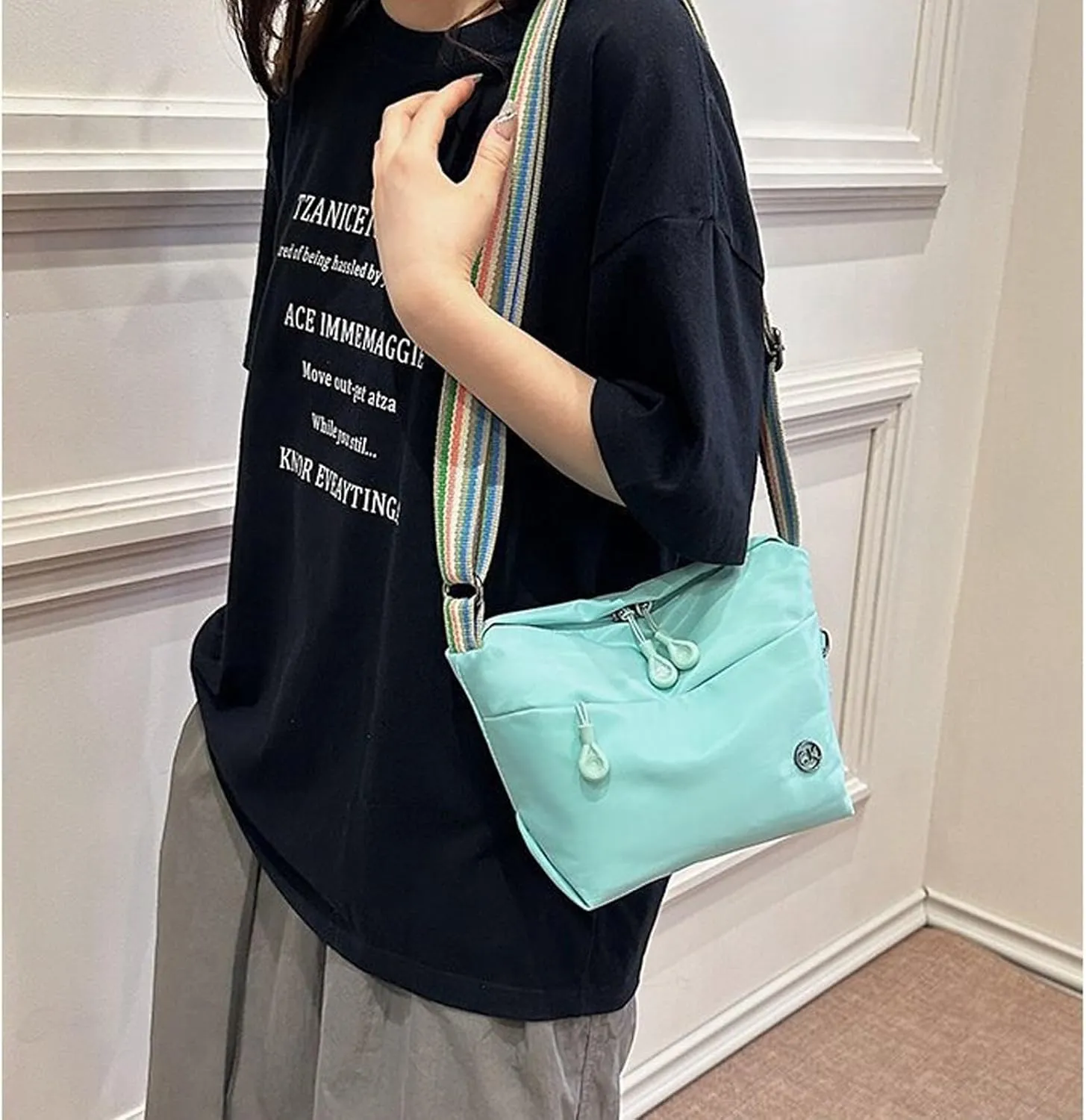 KARRESLY Nylon Crossbody Shoulder Bag Compact Casual Waterproof Sling Purse Crescent Bag with Adjustable Strap