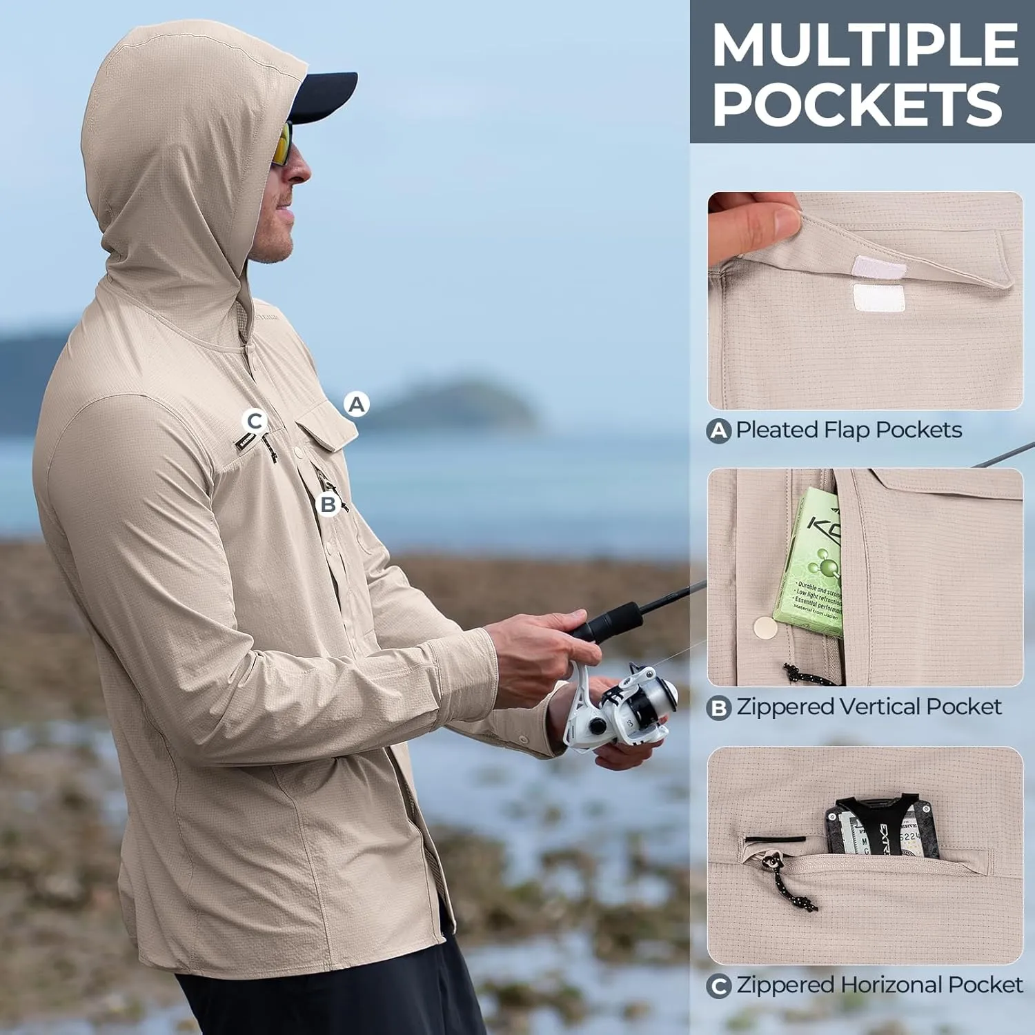KastKing Baxter Pass UPF 50  Long Sleeve Shirt with Hood - Breathable, Quick-Dry, 4-Way Stretch, Multi Design for Outdoors