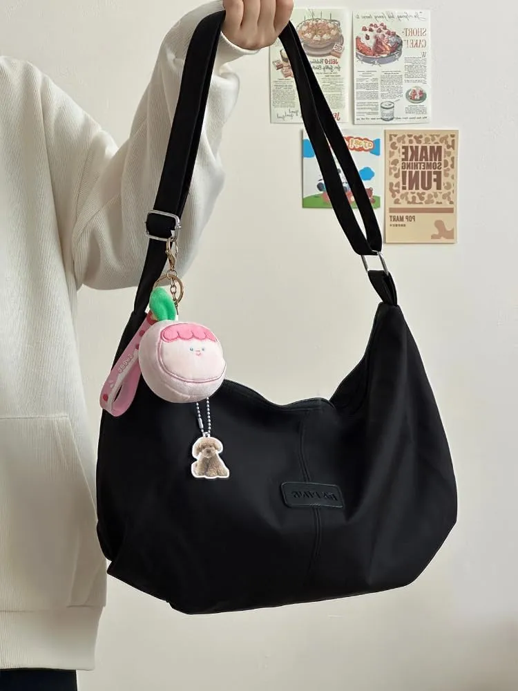 Kawaii Crossbody Bag Cute Nylon Sling Bag Crossbody Bags for Women Cute Aesthetic Sling Bag Purse (black)