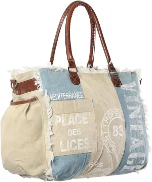 KB327 TOTE Upcycled Canvas Genuine Leather women bag western handbag purse