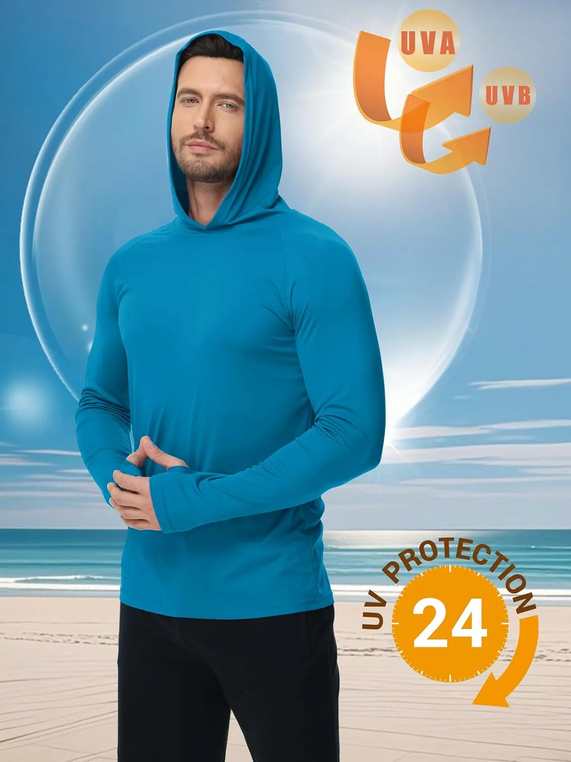 KEFITEVD Hoodies for Men UPF 50  Long Sleeve Rash Guard SPF Swim Fishing Lightweight Quick Dry UV Shirts