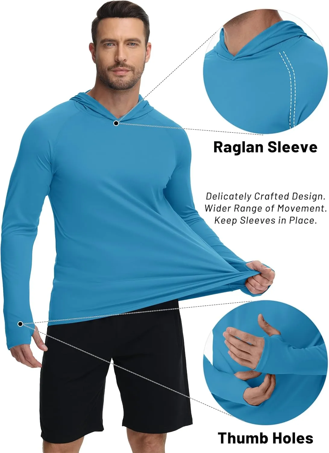 KEFITEVD Hoodies for Men UPF 50  Long Sleeve Rash Guard SPF Swim Fishing Lightweight Quick Dry UV Shirts