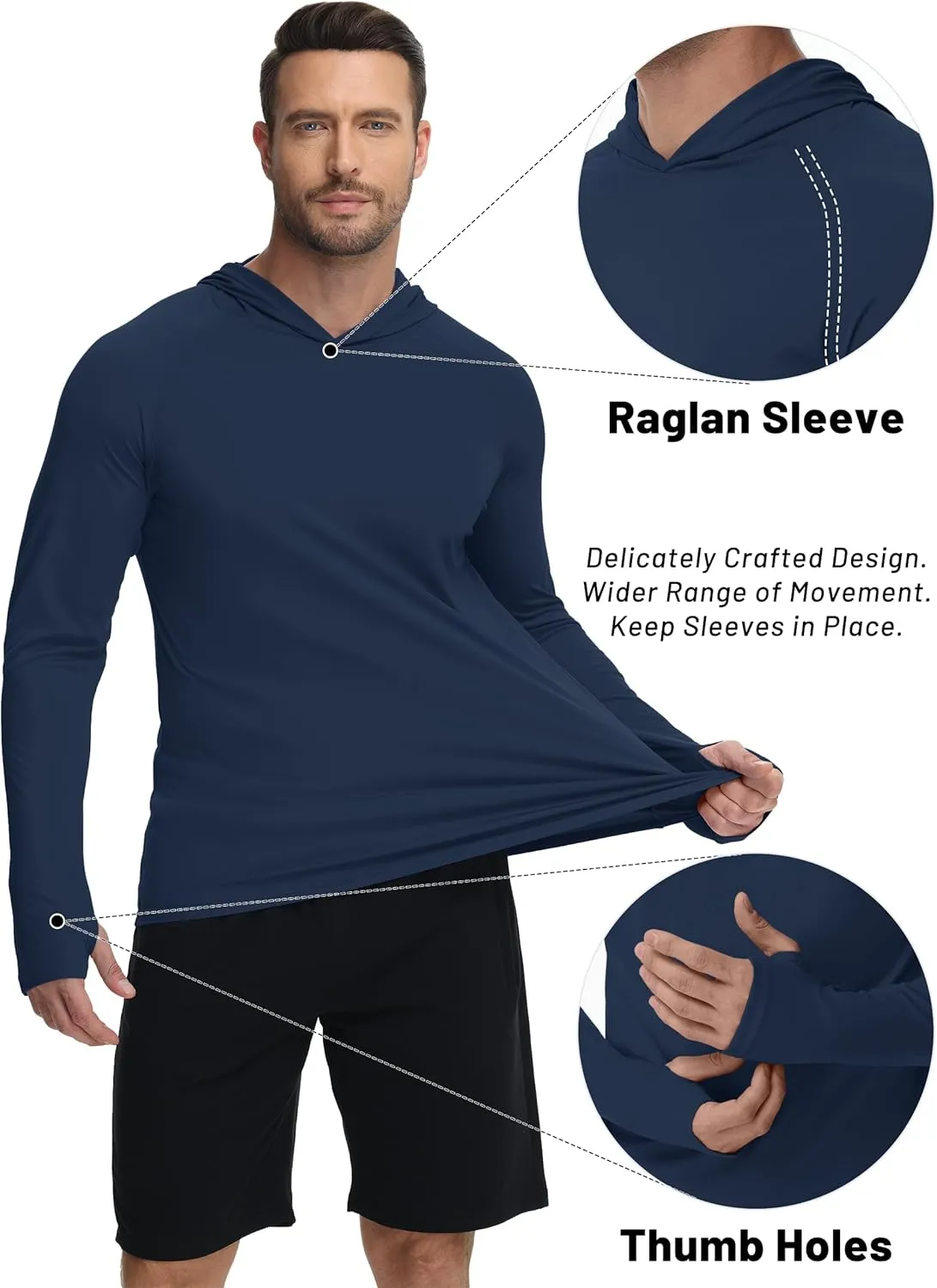 KEFITEVD Hoodies for Men UPF 50  Long Sleeve Rash Guard SPF Swim Fishing Lightweight Quick Dry UV Shirts