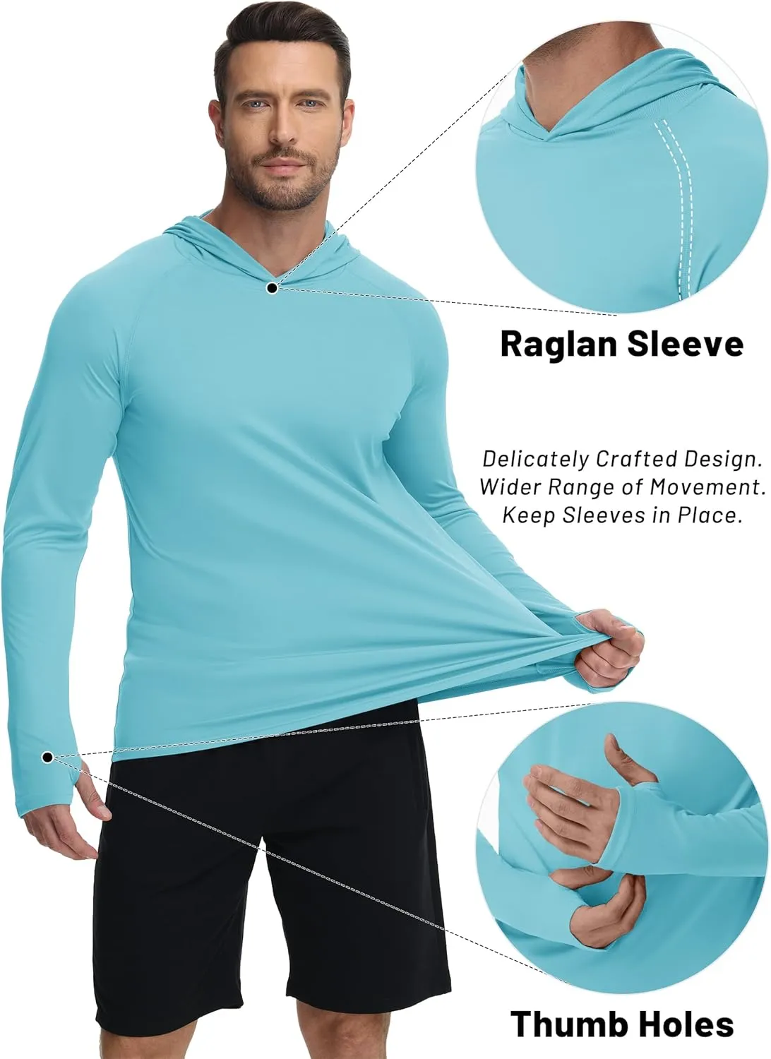 KEFITEVD Hoodies for Men UPF 50  Long Sleeve Rash Guard SPF Swim Fishing Lightweight Quick Dry UV Shirts