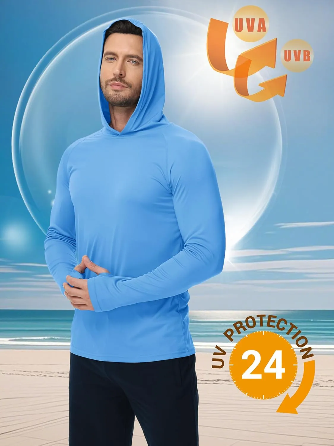 KEFITEVD Hoodies for Men UPF 50  Long Sleeve Rash Guard SPF Swim Fishing Lightweight Quick Dry UV Shirts