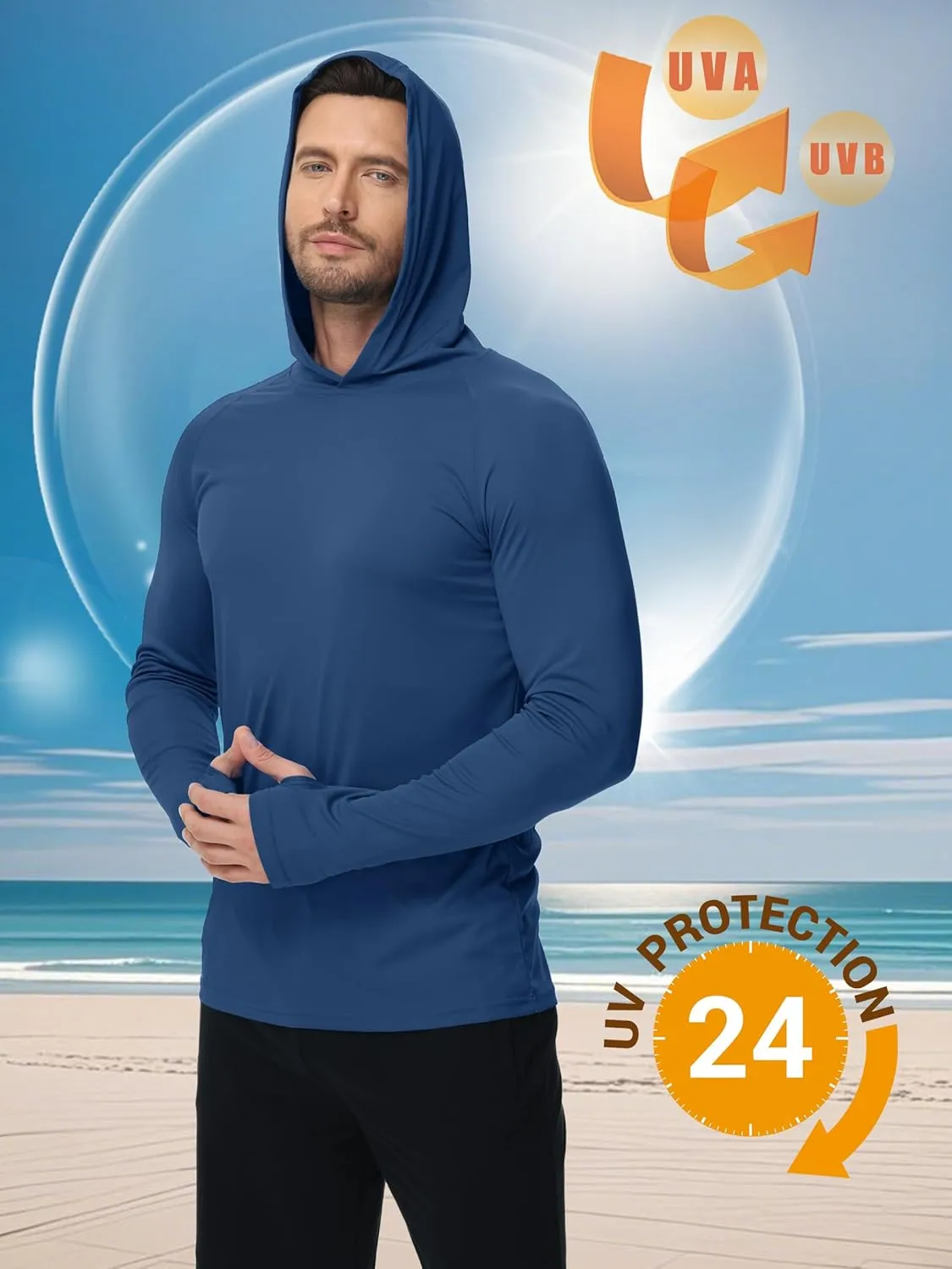 KEFITEVD Men's Sun Protection Hoodie Shirt UPF 50  Long Sleeve Rash Guard SPF Outdoor Fishing Lightweight Quick Dry UV Shirts