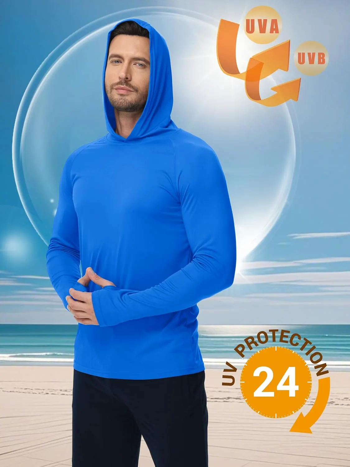 KEFITEVD Men's Sun Protection Hoodie Shirt UPF 50  Long Sleeve Rash Guard SPF Outdoor Fishing Lightweight Quick Dry UV Shirts