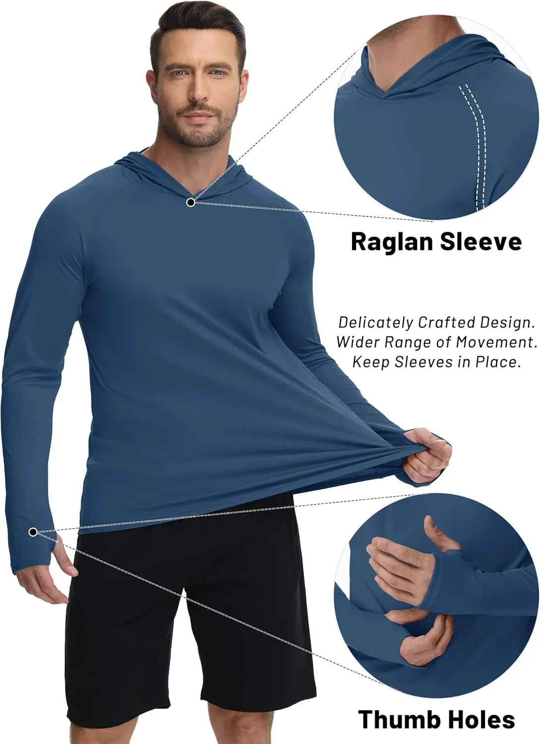 KEFITEVD Men's Sun Protection Hoodie Shirt UPF 50  Long Sleeve Rash Guard SPF Outdoor Fishing Lightweight Quick Dry UV Shirts