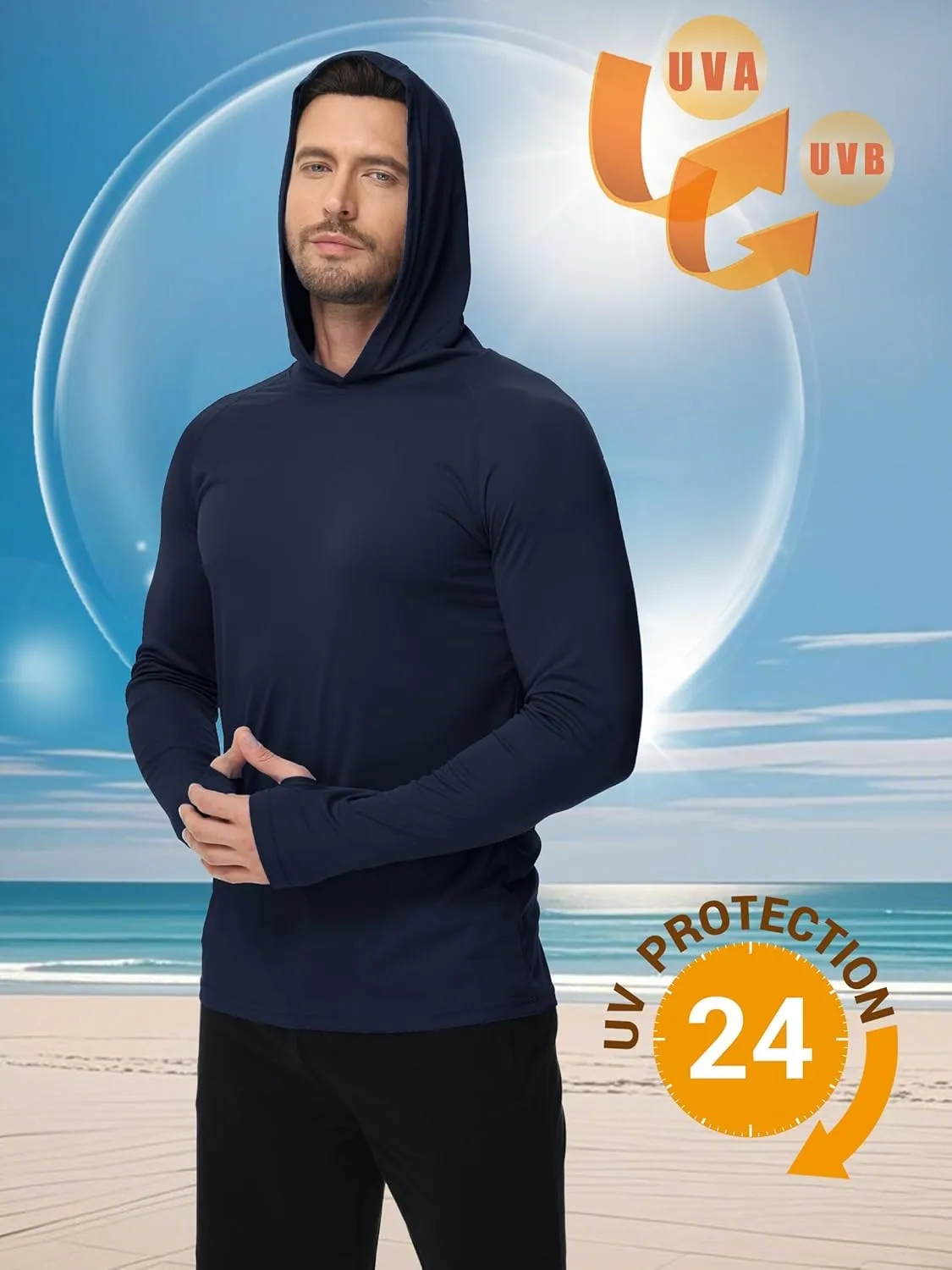 KEFITEVD Men's Sun Protection Hoodie UPF 50  Long Sleeve UV SPF Shirts Lightweight Quick Dry Hoodies Swimming Rash Guard