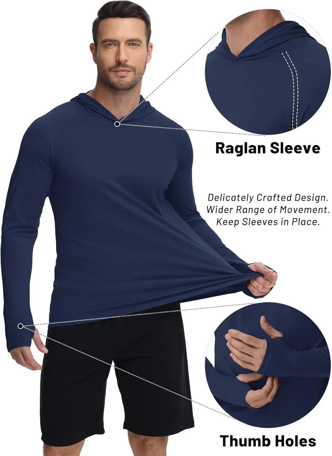 KEFITEVD Men's Sun Protection Hoodie UPF 50  Long Sleeve UV SPF Shirts Lightweight Quick Dry Hoodies Swimming Rash Guard