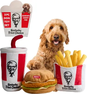 KFC Finger Lickin' Good 3-Piece Plush Dog Toy Set – Chicken Sandwich, French Fries & Soda, Crinkle & Squeaky Interactive Toys for Medium Dogs & Moderate Chewers