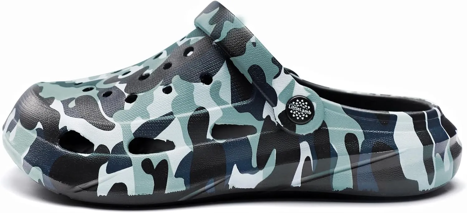 Kids Classic Camo Garden Clogs for Boys – Lightweight Adjustable Water Sandals with Non-Slip Sole, Quick-Dry Design for Little and Big Kid