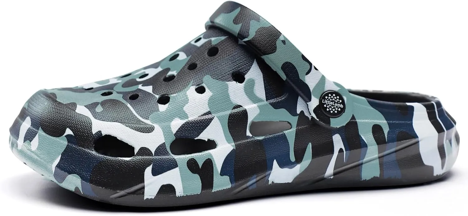Kids Classic Camo Garden Clogs for Boys – Lightweight Adjustable Water Sandals with Non-Slip Sole, Quick-Dry Design for Little and Big Kid