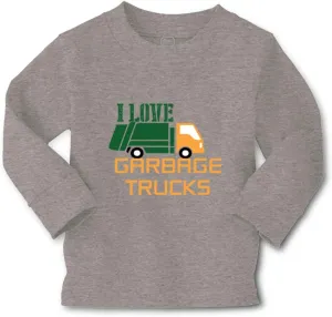 Kids Long Sleeve T Shirt I Love Garbage Trucks Cotton Boy & Girl Clothes Funny Graphic Tee Oxford Gray Design Only 4T
