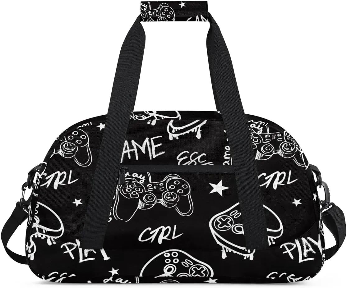 Kids Overnighter Duffel Bags for Boys Girls, Gamer Gamepad Carry-On Size Sports Gym Bag for School Practice or Overnight Travel Weekender Sleepover Workout Tote Bag