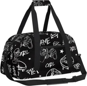 Kids Overnighter Duffel Bags for Boys Girls, Gamer Gamepad Carry-On Size Sports Gym Bag for School Practice or Overnight Travel Weekender Sleepover Workout Tote Bag