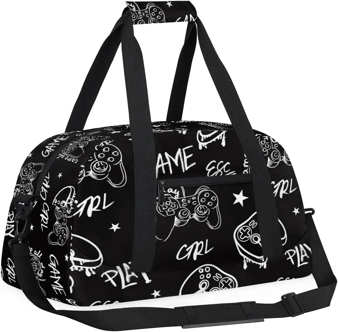 Kids Overnighter Duffel Bags for Boys Girls, Gamer Gamepad Carry-On Size Sports Gym Bag for School Practice or Overnight Travel Weekender Sleepover Workout Tote Bag