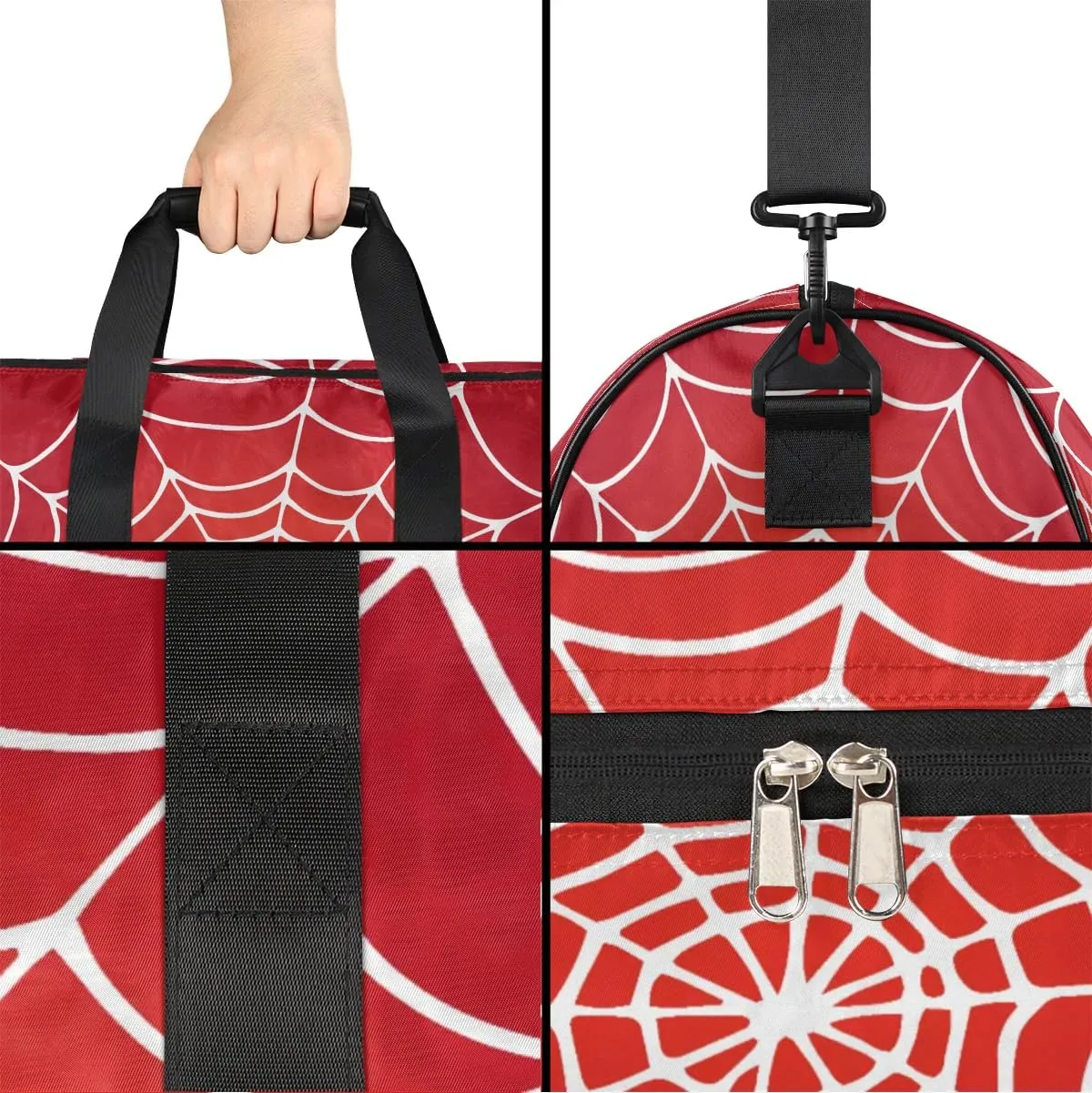 Kids Overnighter Duffel Bags for Boys Girls, Red Spider Web Carry-On Size Sports Gym Bag with Shoe Compartments for School Practice or Overnight Travel Weekender Sleepover Tote Bag