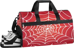 Kids Overnighter Duffel Bags for Boys Girls, Red Spider Web Carry-On Size Sports Gym Bag with Shoe Compartments for School Practice or Overnight Travel Weekender Sleepover Tote Bag