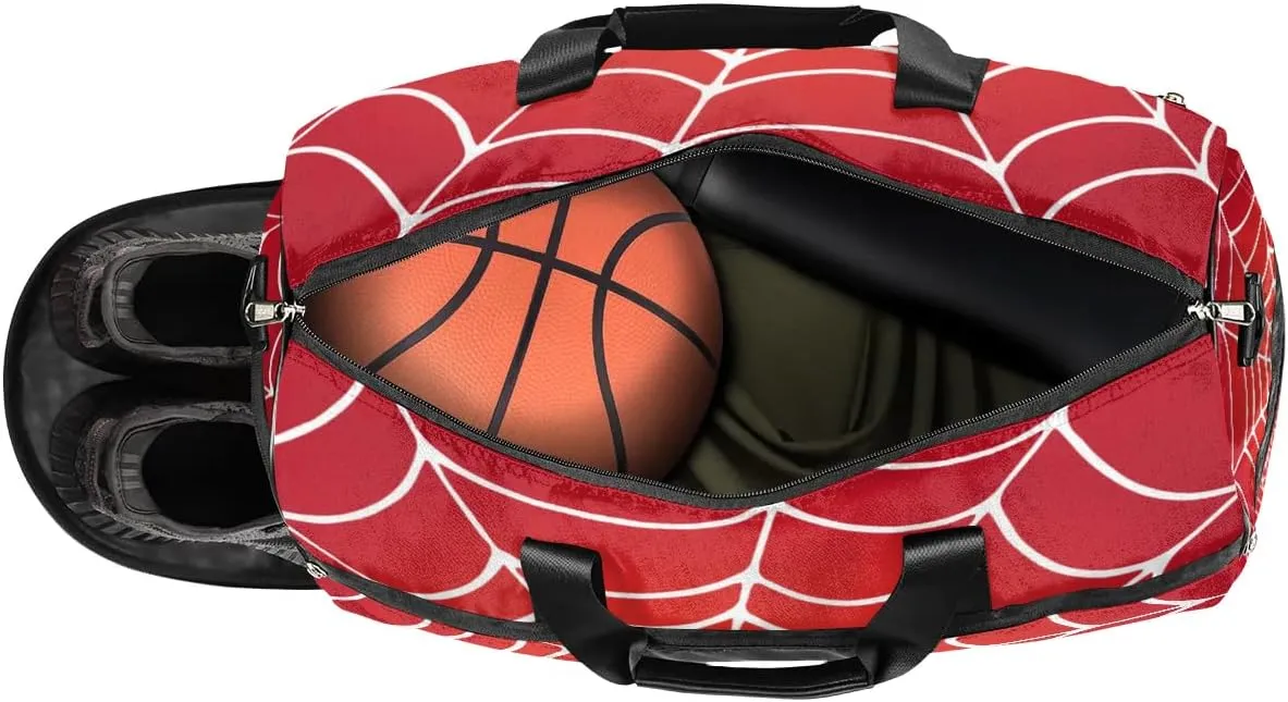 Kids Overnighter Duffel Bags for Boys Girls, Red Spider Web Carry-On Size Sports Gym Bag with Shoe Compartments for School Practice or Overnight Travel Weekender Sleepover Tote Bag