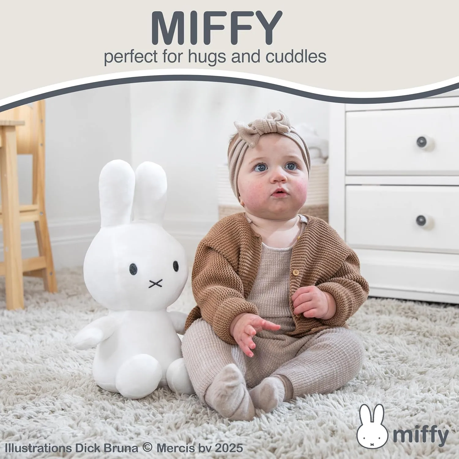 KIDS PREFERRED Miffy Plush Toy, 14 Inch Sitting Dutch Bunny Plush by Dick Bruna, Soft Boa Rabbit Bunny Stuffed Animal Plushie Doll for Girls and Boys - White
