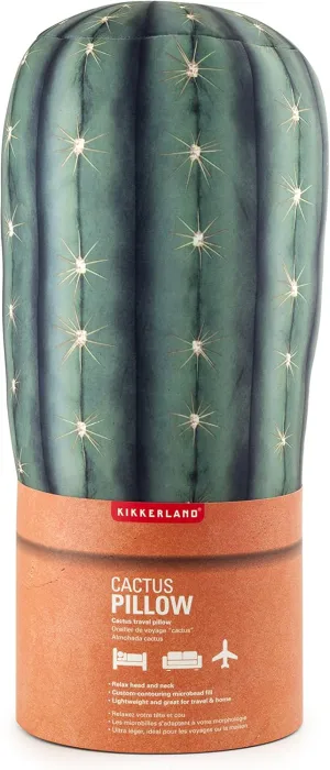 Kikkerland Cactus Plant Soft Plush Pillow Headrest for Home, Spandex, Lightweight, Travel Pillows for Sleeping in Airplane, Soft Plush, Office & Travel
