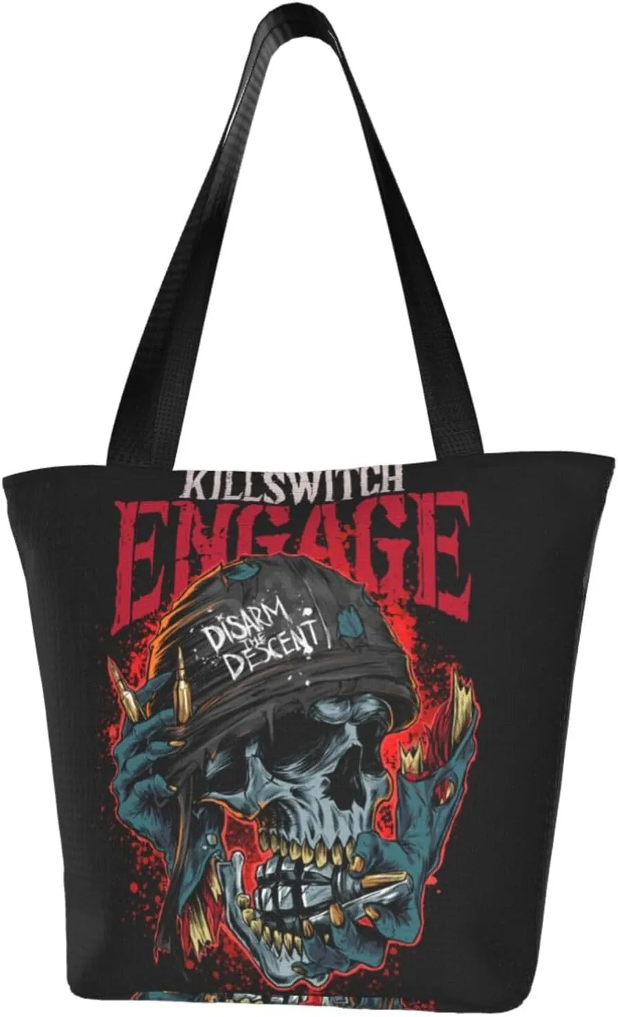 Killswitch Rock Band Engage Reusable Grocery Bag for Kitchen Shoulder Shopping Bag Tote Bags with Zipper for Women Large Capacity Handbag for Beach Beautiful Daily Bag Storage Bags