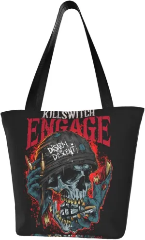Killswitch Rock Band Engage Reusable Grocery Bag for Kitchen Shoulder Shopping Bag Tote Bags with Zipper for Women Large Capacity Handbag for Beach Beautiful Daily Bag Storage Bags