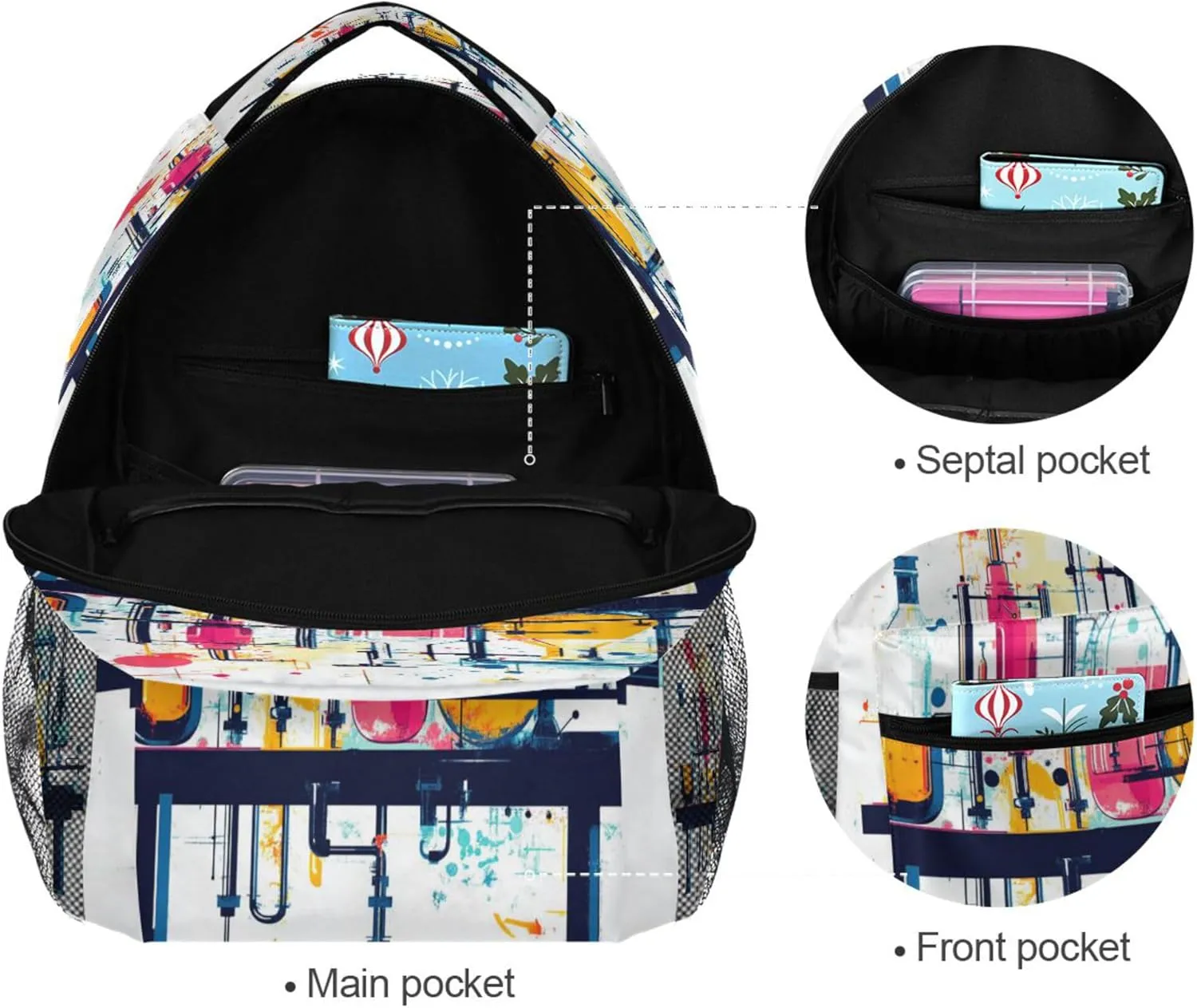 KLL Day Backpack for Men Women Fashion College School Computer Bag with Chest Strap for Travel Trip Science Chemical Set