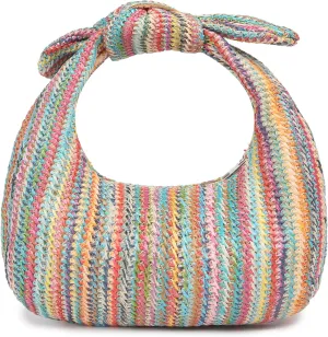 Knotted Straw Clutch Purse Bow Summer Beach Bag Dumpling Evening Handbag