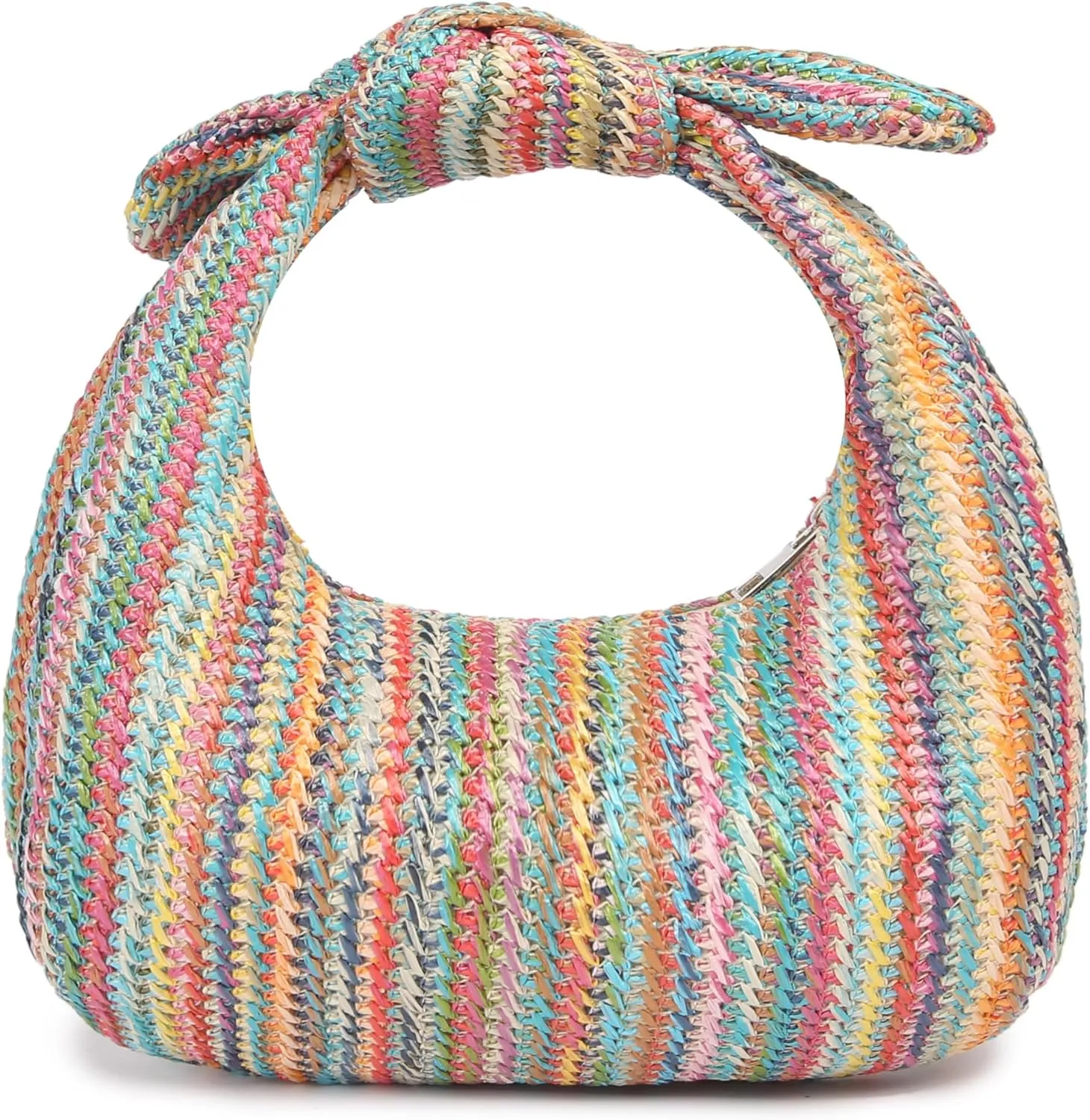 Knotted Straw Clutch Purse Bow Summer Beach Bag Dumpling Evening Handbag