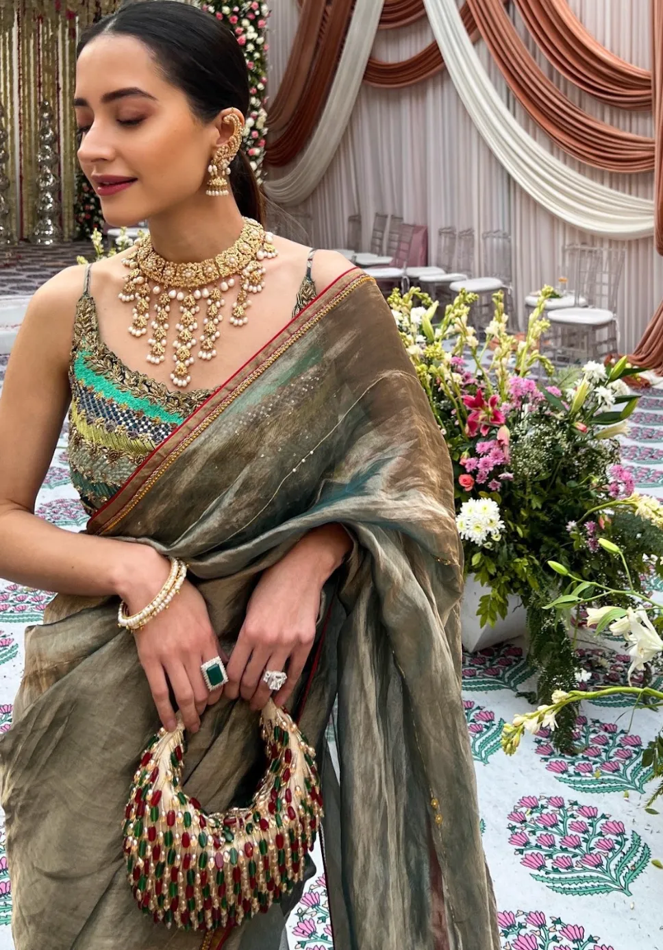 Komal Kapoor in our Red Green Multi Nano Bag