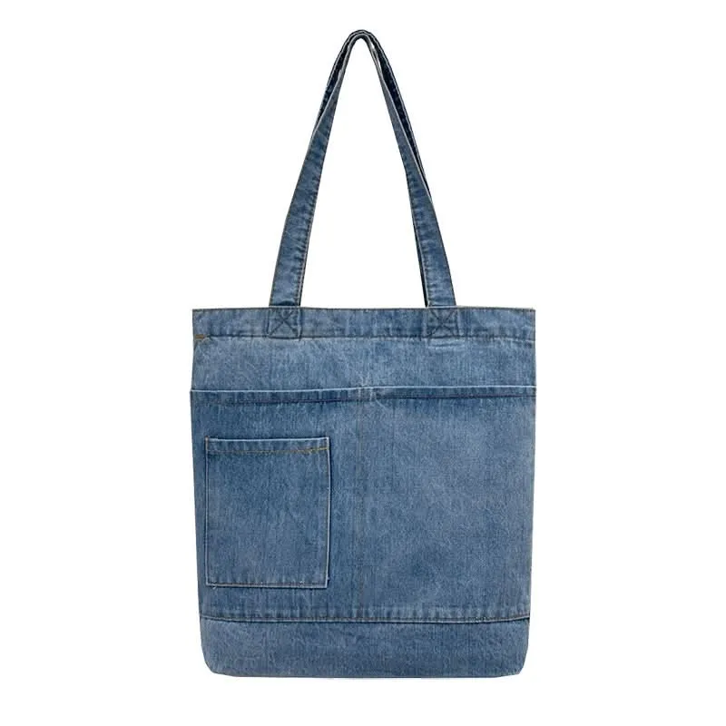 Korean-Style Denim Canvas Tote Bag – Casual Shoulder Handbag for Women, Girls & Students