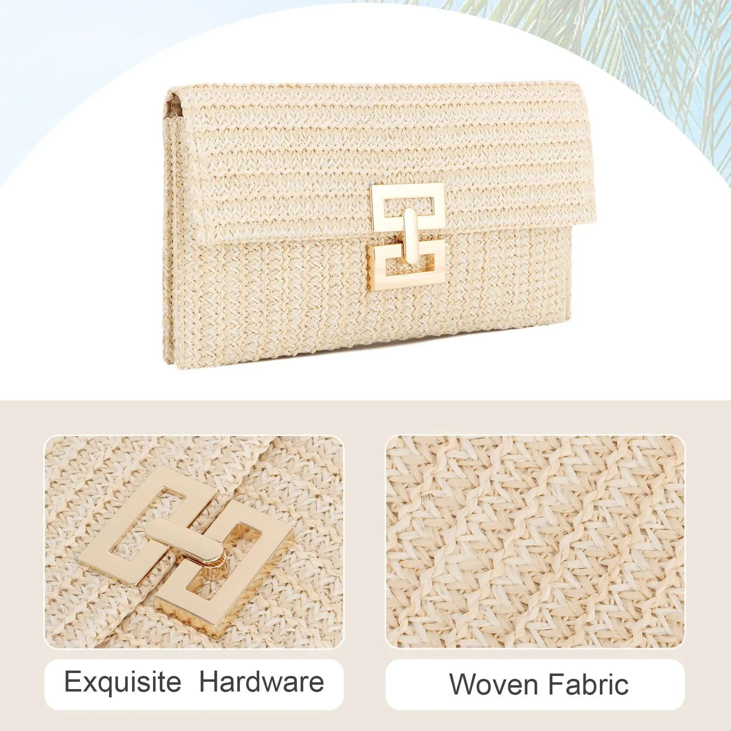 KUANG! Straw Clutch Purse for Women Beach Woven Bag Envelope Evening Clutch Straw Handbag