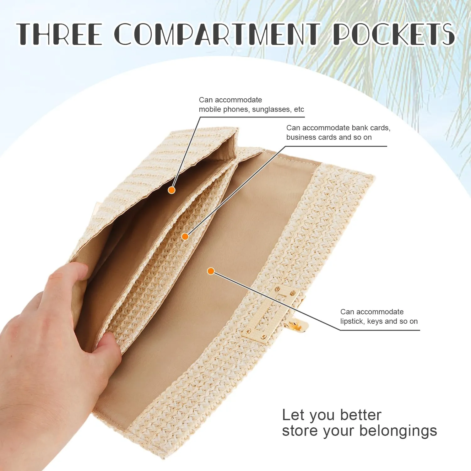 KUANG! Straw Clutch Purse for Women Beach Woven Bag Envelope Evening Clutch Straw Handbag